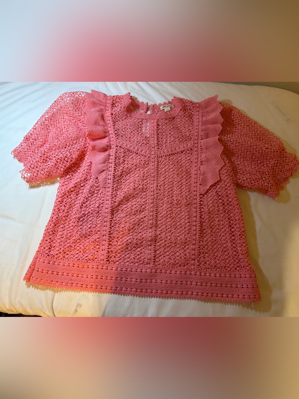 Ultra Pink Coral Crochet Lace Blouse